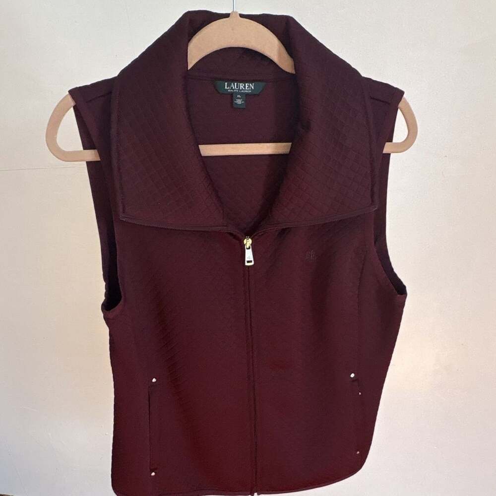 Lauren Ralph Lauren Quilted Full Zip Vest w/ Pockets Burgundy Womens XL